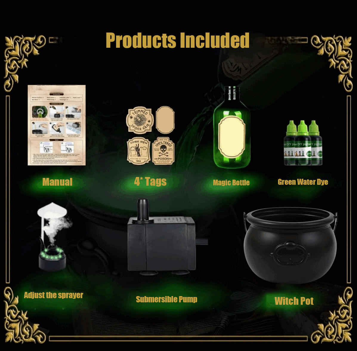 ✨🎃 Indoor Festival Cauldron with Floating Potion Bottles & Fog Maker
